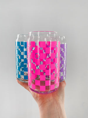 lilac checkered can glass
