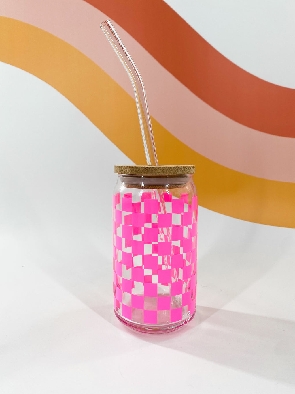 pink checkered can glass