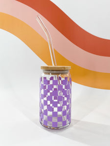lilac checkered can glass