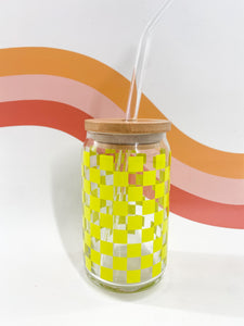 chartreuse checkered can glass