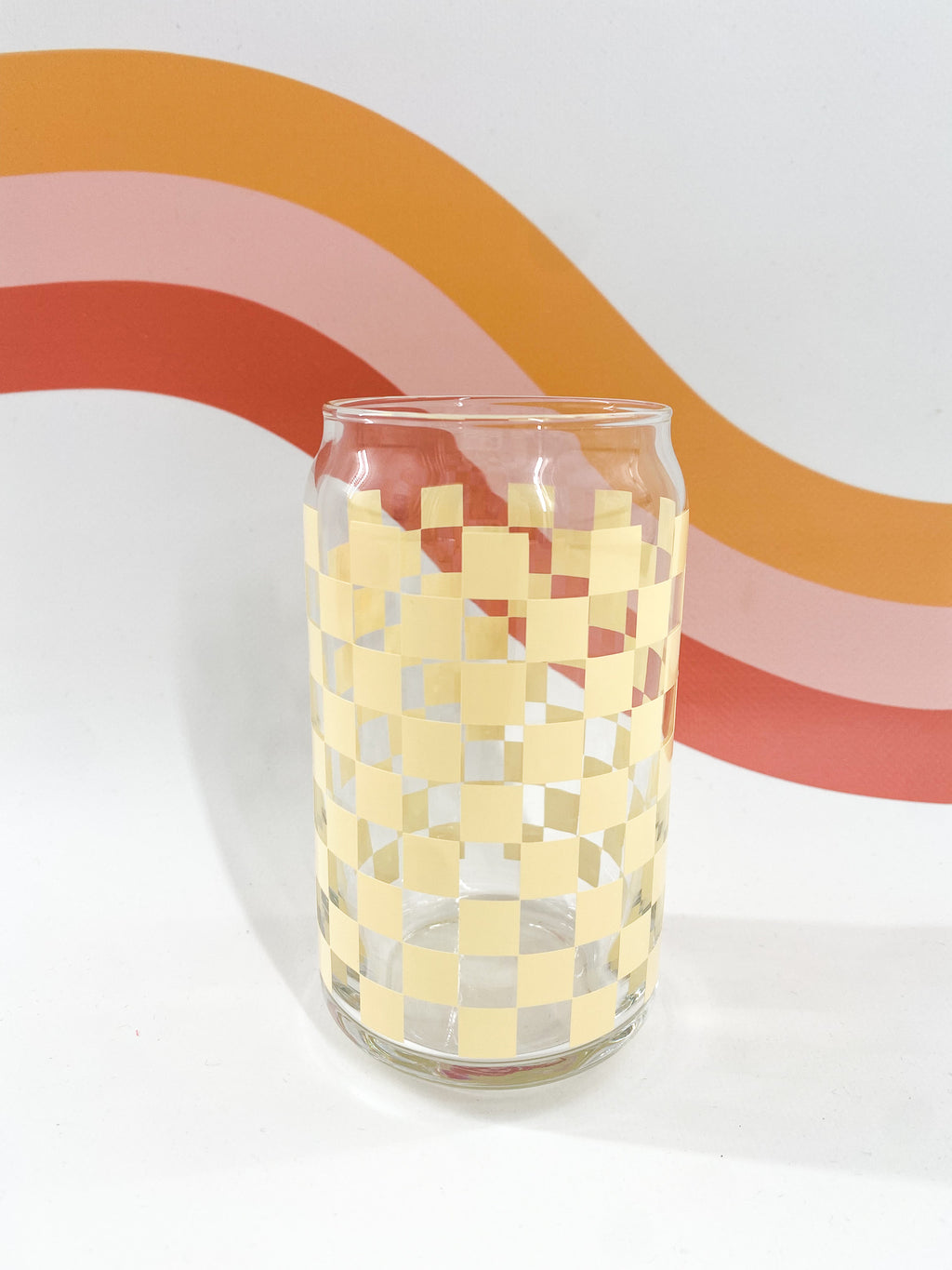 beige checkered can glass